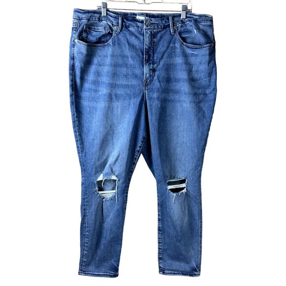 Good American Good Legs High Rise Ripped Skinny Crop Jeans in Blue261 Wm Sz 24 - Picture 1 of 11